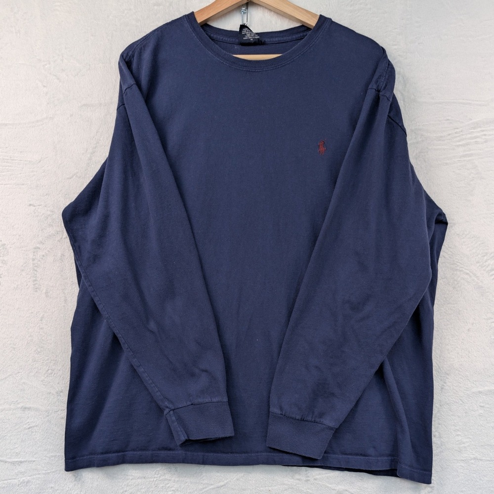 VTG Polo Ralph Lauren T-Shirt Men's XL Navy Blue Long Sleeve Red Pony Preppy 90s